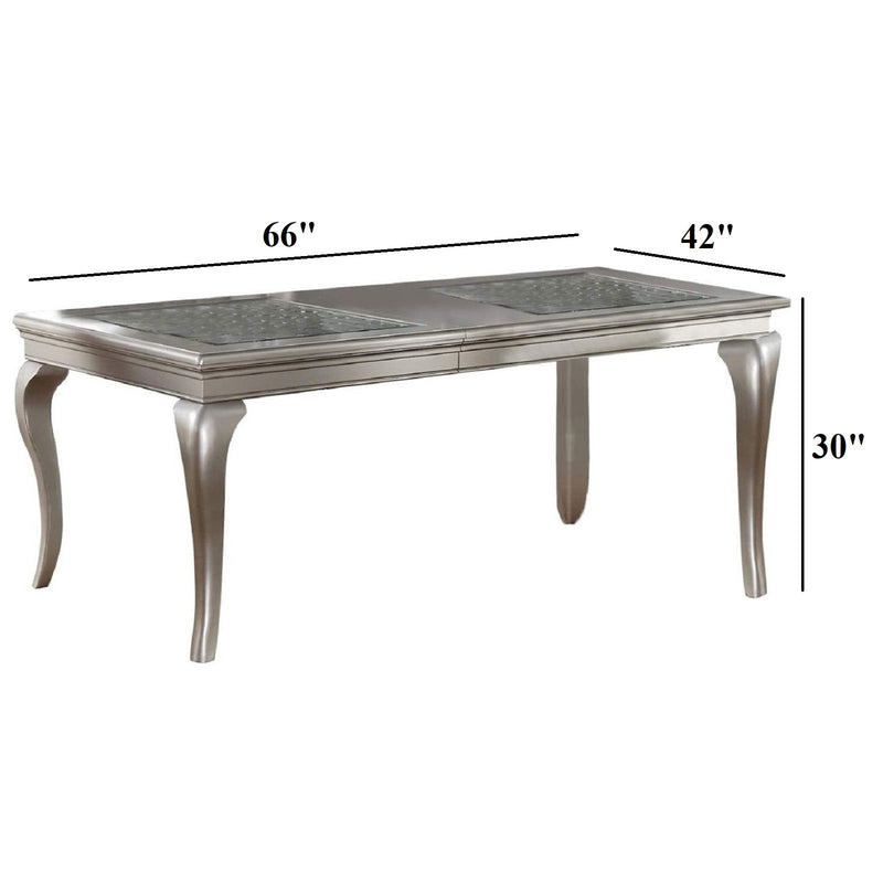 Rectangle Dining Table With Glass Top And 6 Tufted Back Chairs - Gray / Silver