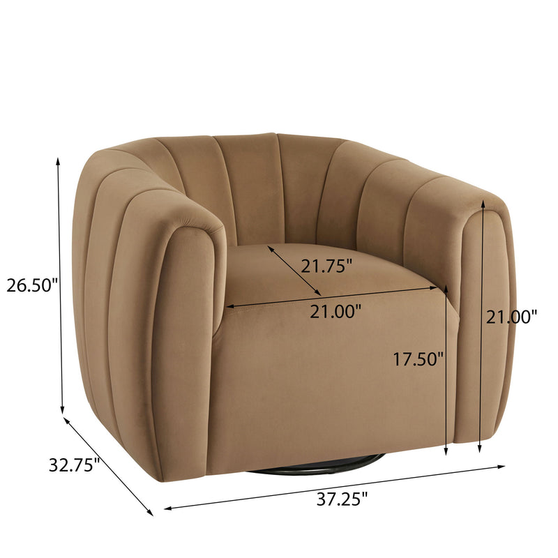 Serenizia - Upholstered Velvet Swivel Chair With Channel Tufted