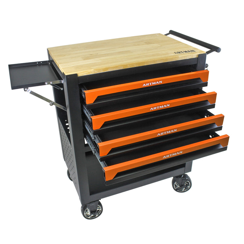 4 Drawers Multifunctional Tool Cart With Wheels And Wooden Top