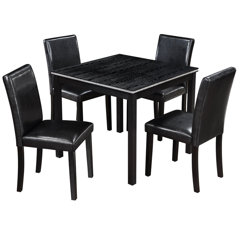 5 Pieces Wooden Dining Table Set, Square Table And 4 Upholstered Chairs