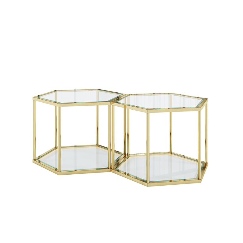 Modern Coffee Table With Double Layer Tempered Glass And Polygonal Design