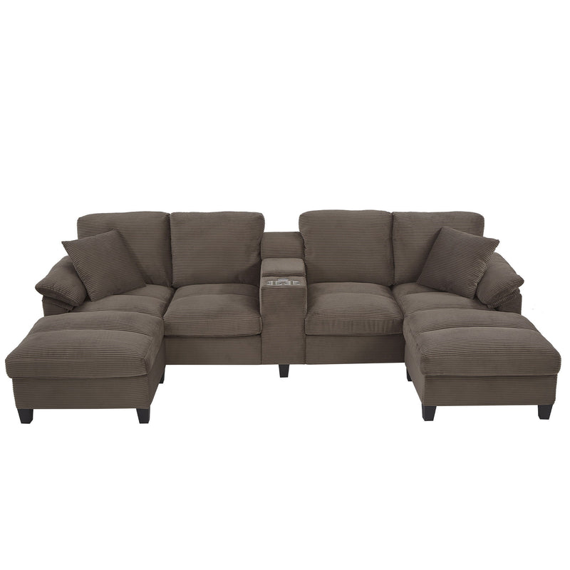 Modern U - Shaped Sectional Sofa With Storage Ottomans, USB Ports, And Cup Holders