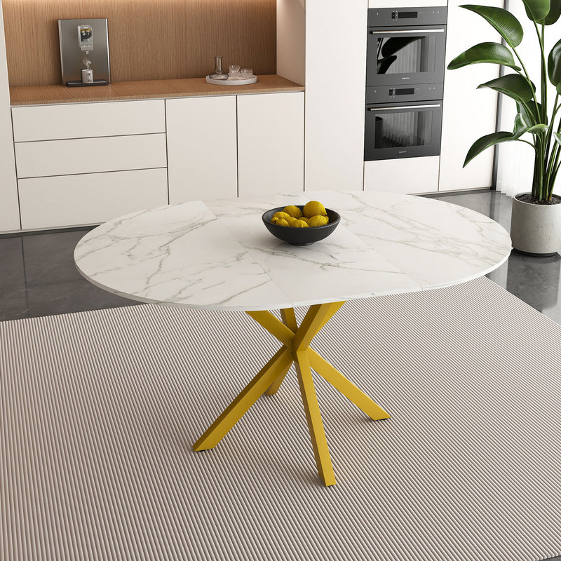 Round Dining Table With Extendable Blades, X Base