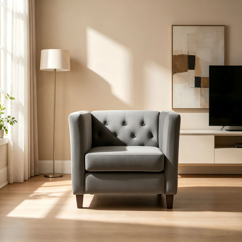 Button Tufted Accent Chair, Square Arms