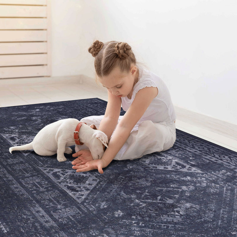 Maval - 2' X 3' Washable Area Rug - Black / Gray