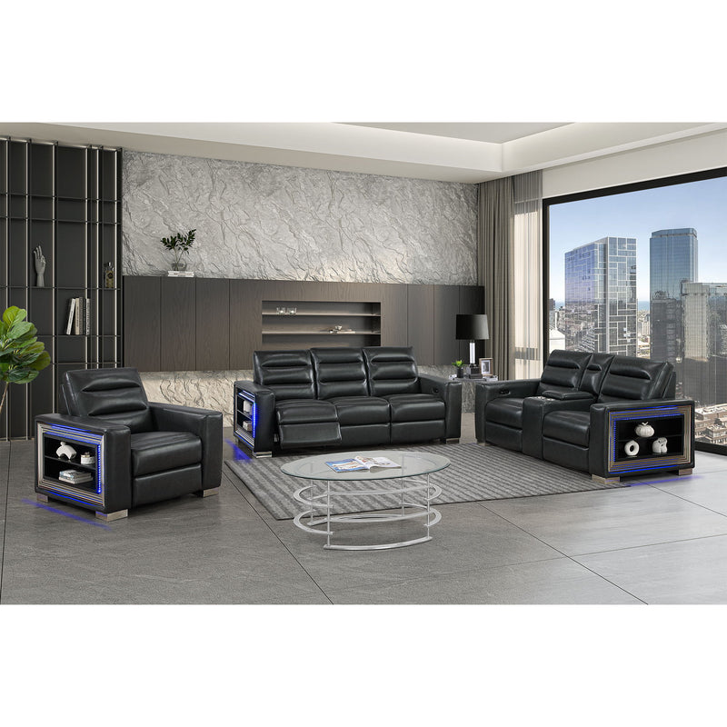 Yamein - Power Reclining Sofa With Bookcase Arms And LED Lights - Charcoal