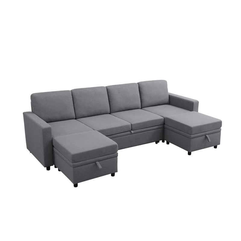 Extra Wide U - Shape Convertible Sleeper Sofa Bed With Dual Storage Ottoman
