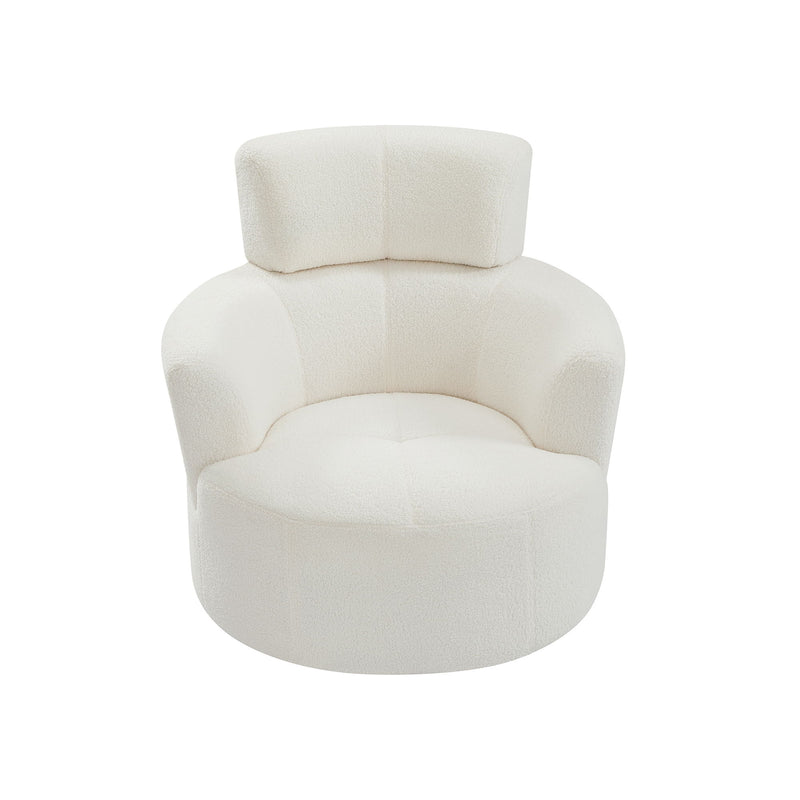 360° Swivel Chair Upholstered Accent Barrel Chair With Adjustable Headrest