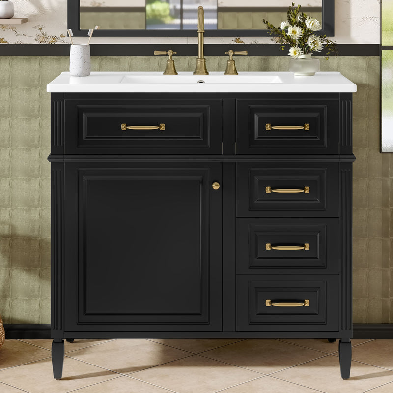 Modern Bathroom Vanity With Sink Top, Flip Drawer Design