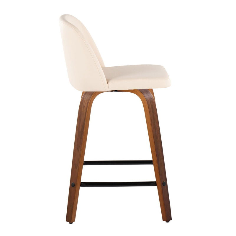 Toriano - Mid Century Modern Fixed Height Counter Stool With Swivel With Square Footrest (Set of 2)