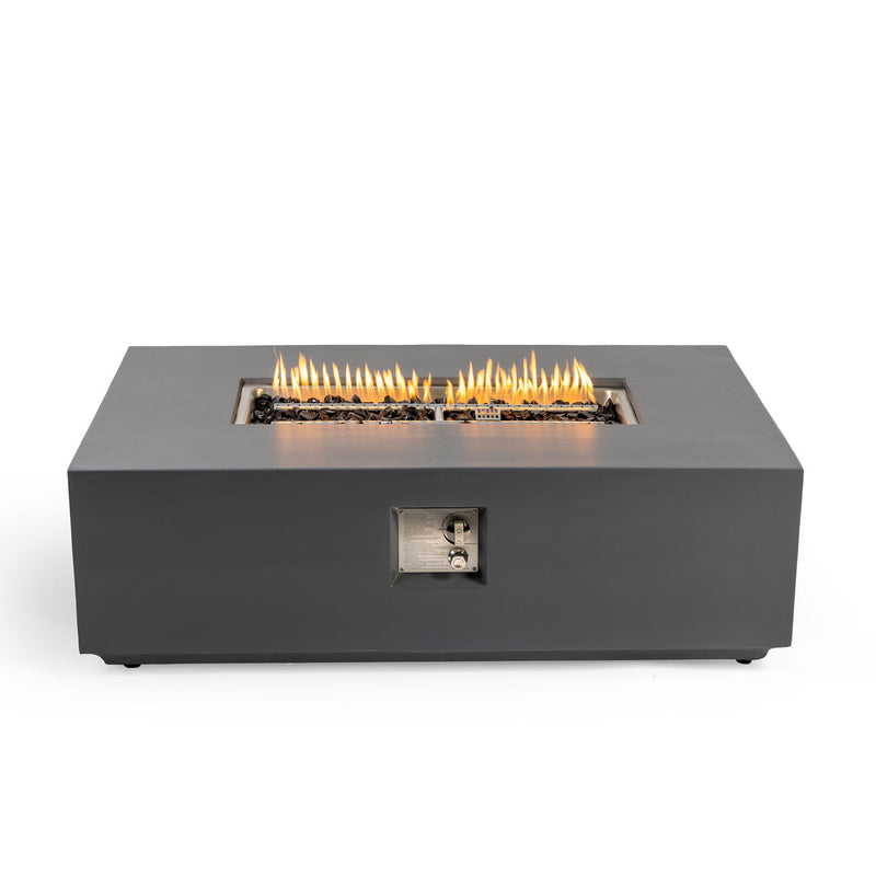 Volon - Rectangular Fire Pit Table, Propane Powered, 50,000 BTU - Light Gray