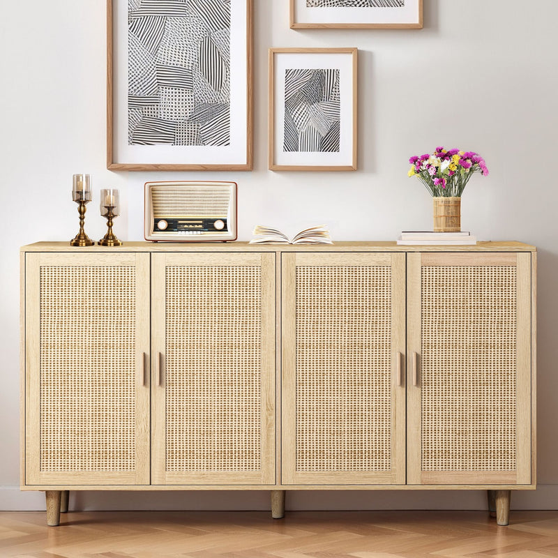 Elegant And Functional 4 Door Rattan Decorative Storage Cabinet