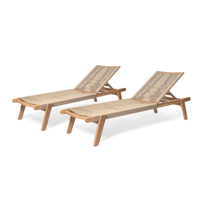 Catania - Outdoor Rope Chaise Lounge (Set of 2) - Teak / Beige