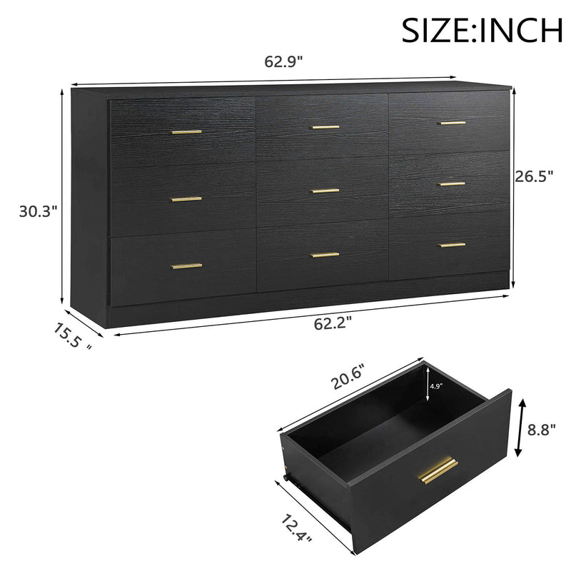 9 Drawer Dresser, Ample Storage For Bedroom