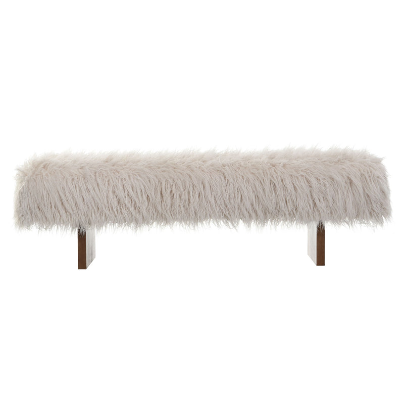 Long Haired Faux Wool Bench - Brown / Beige