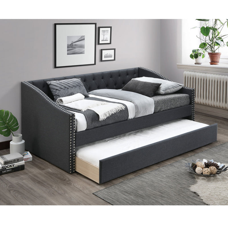 Daybed With Trundle Nailhead Trim Button Tufted