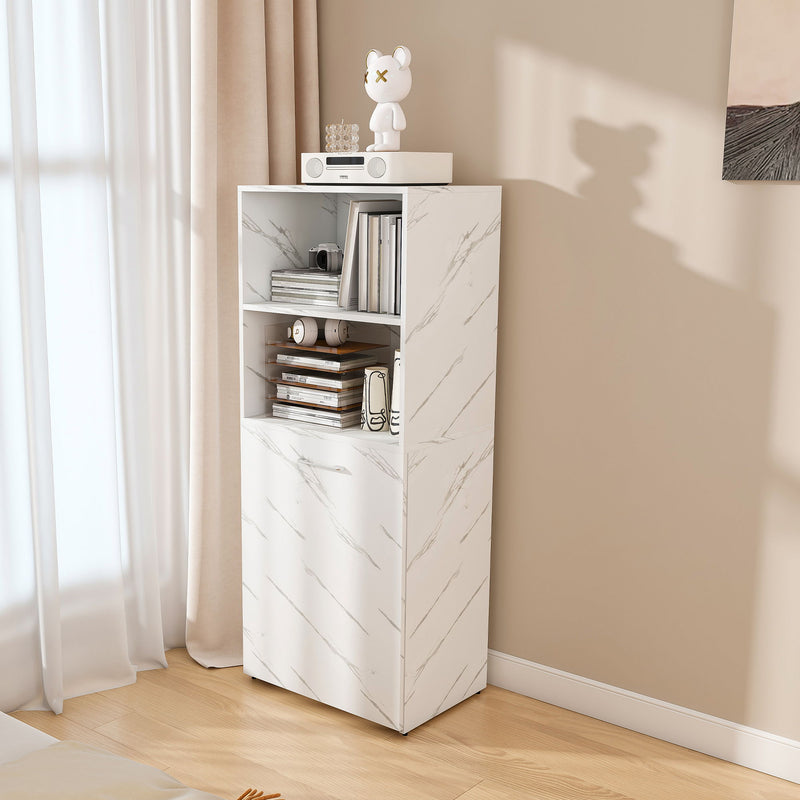 Stretchable Office Desk With Storage Shelves And Mobile Wheels, Foldable Design For Small Apartments - White Marble