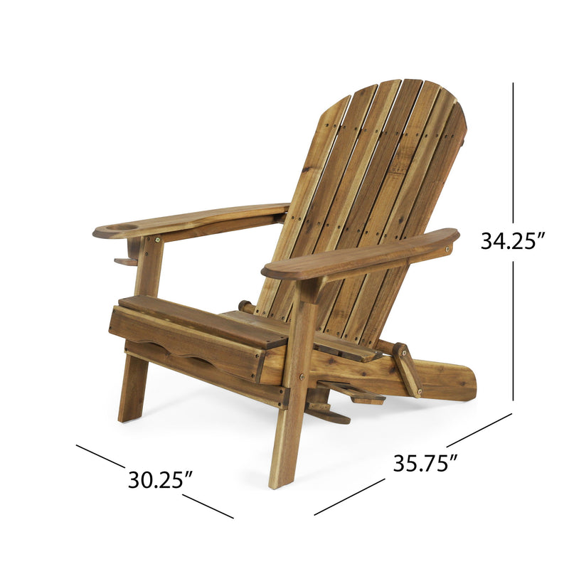 Outdoor Adirondack Chair With Slat Back And Cup Holder - Natural