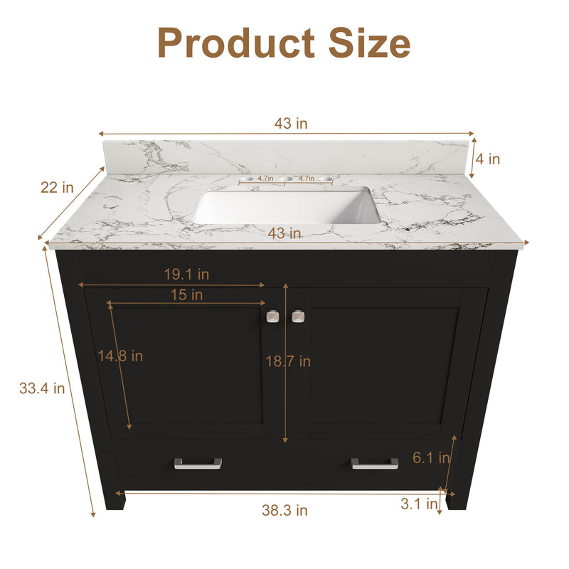 Bathroom Vanity Set, Soft Close Doors, 3 Faucet Holes, Sink Included - Black