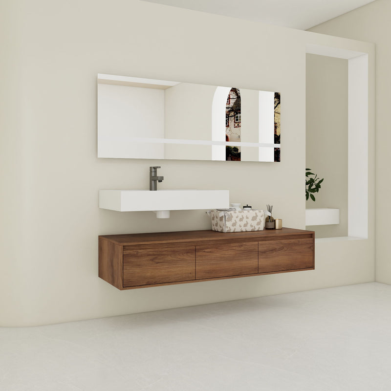 Modern Wall Mounted Bathroom Vanity With Resin Sink And Soft Close Drawer