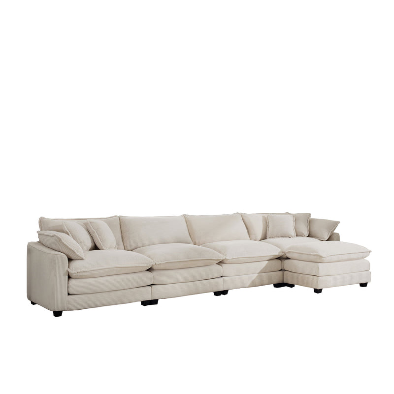 Modern Oversized Modular Cushion Sofa With Ottoman, Low Back, Deep Seating Sofa Set