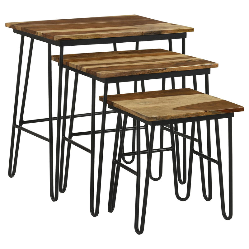 3 Piece Nesting Table With Hairpin Legs - Brown