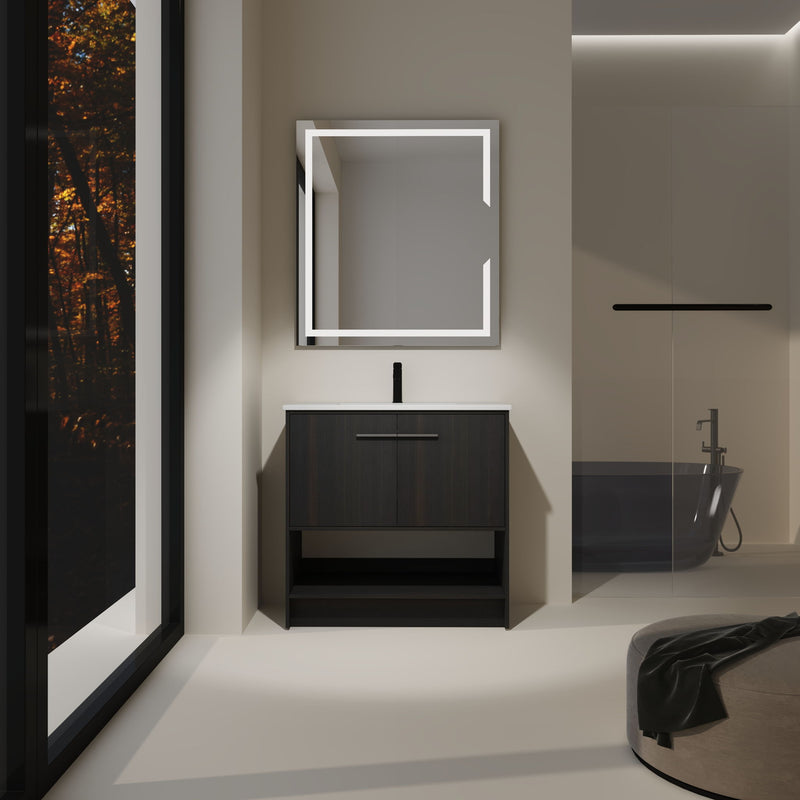 Modern Bathroom Vanity With Ceramic Sink, Freestanding Cabinet, Soft Closing Doors