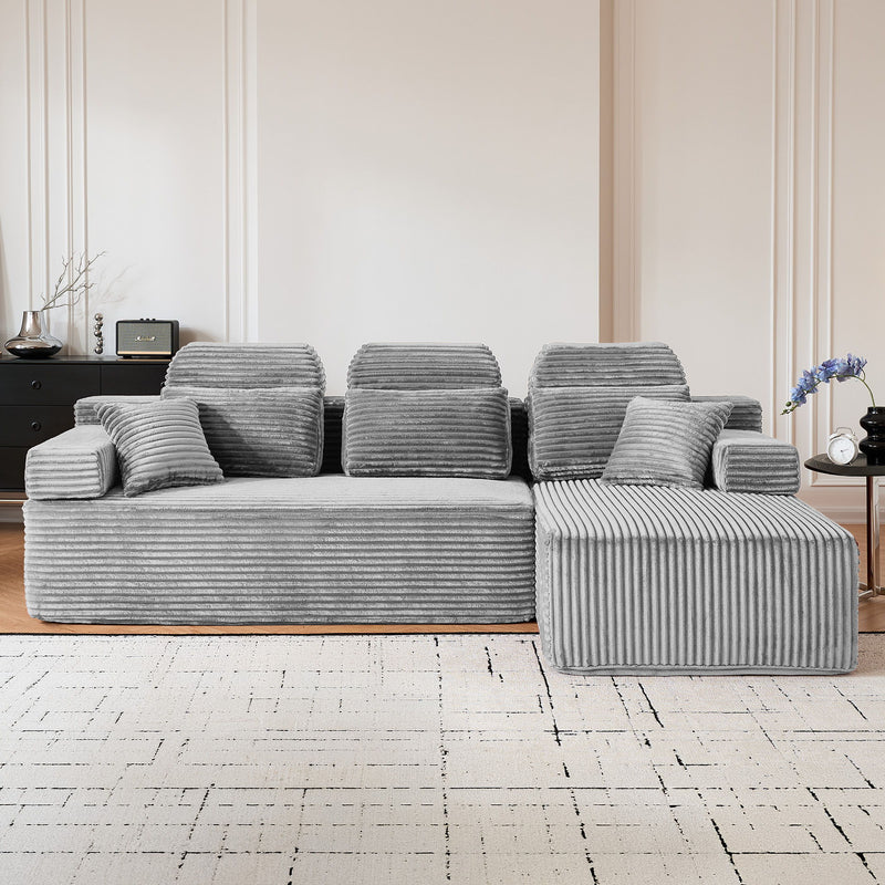 Sectional Sleeper Sofa & Storage Pockets, Modular Couch With Throw Pillows For Living Room