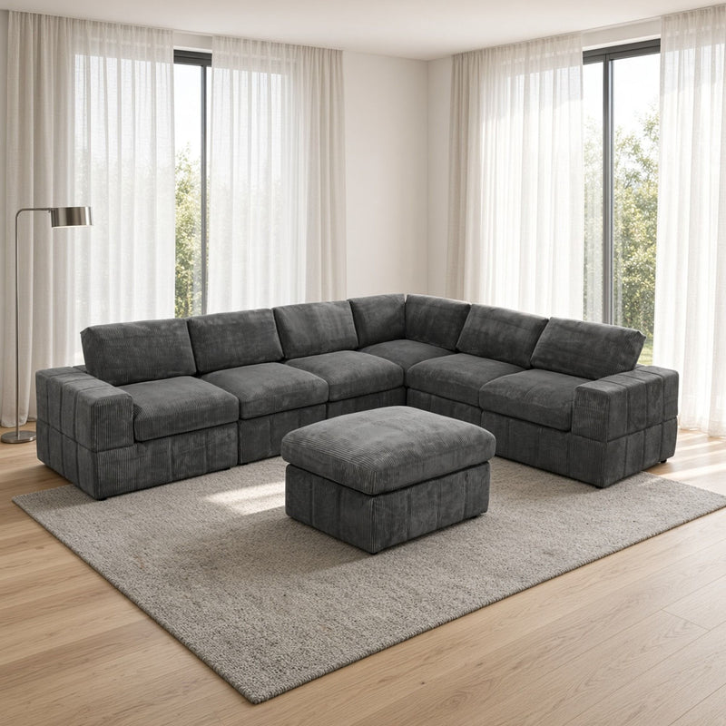 Oversized Modular Sectional Sofa, 7 Piece Reversible With Ottoman - Dark Gray