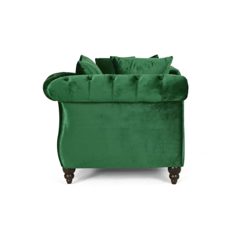 Lunarix - Velvet Fabric Chaise Lounge With Diamond Stitching And Turned Legs - Emerald