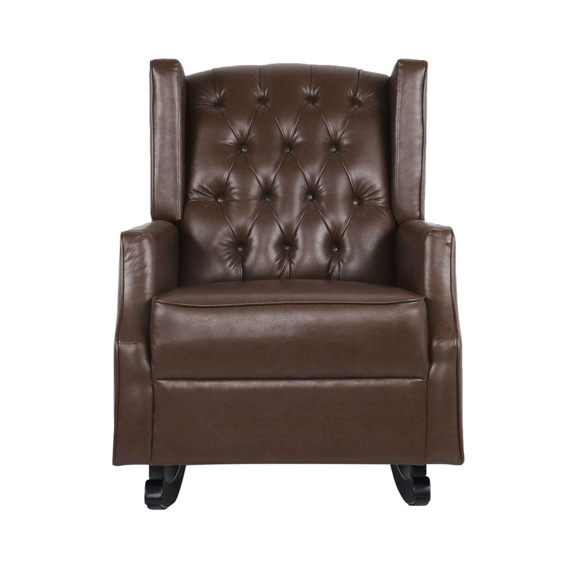 Amedou - Contemporary Tufted Wingback Rocking Chair - Dark Brown