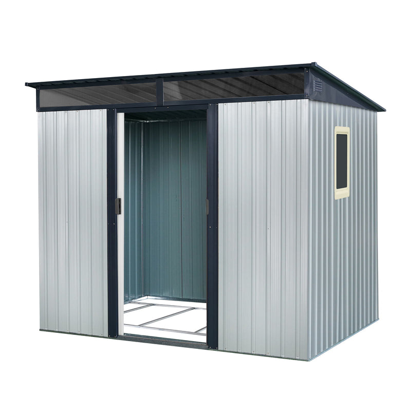 Outdoor Metal Storage Shed With Window And Transparent Plate For Garden, Lawn