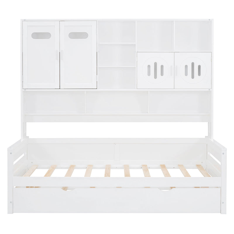 Daybed With All-In-One Cabinet And Shelf