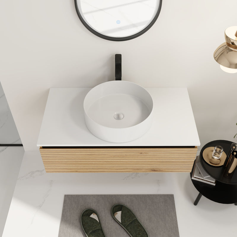 Wall Mounted Bathroom Vanity With Art Sink & 1 Soft Close Drawer