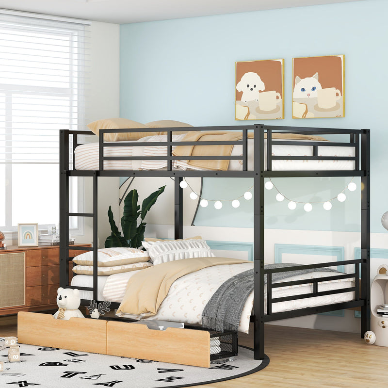Full Size Convertible Bunk Bed With 2 Drawers Durable - Black