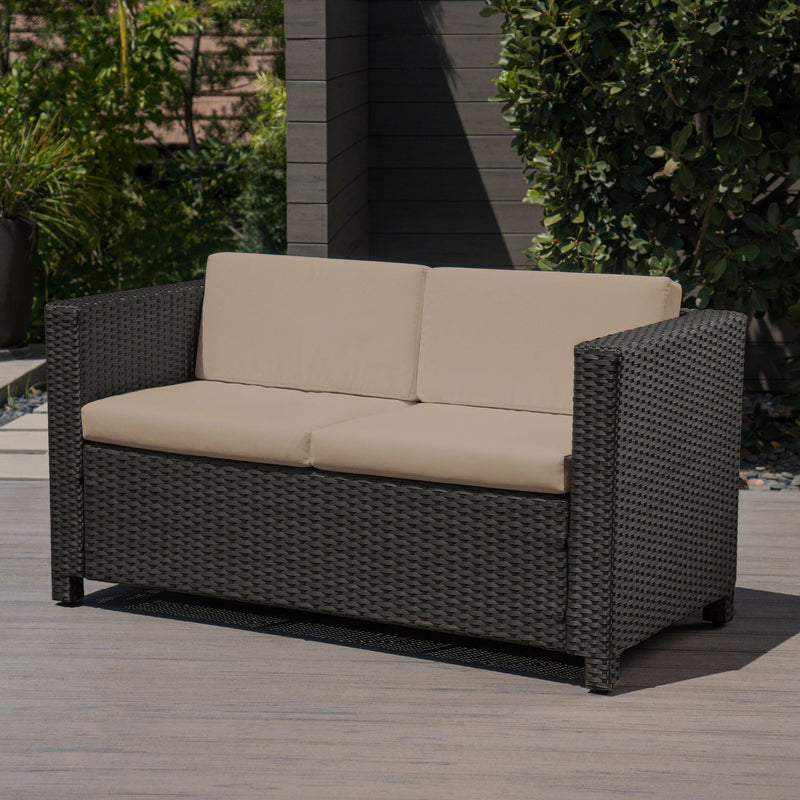 Puerta - Loveseat Outdoor Seating With Water Resistant Cushions - Dark Brown