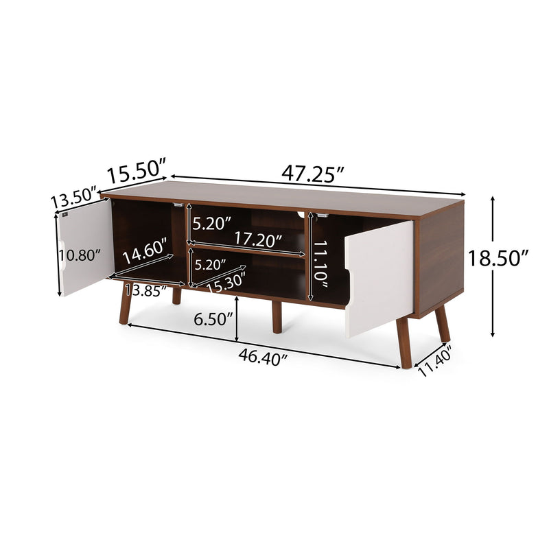 TV Stand With Shelves And Splayed Legs - White / Walnut