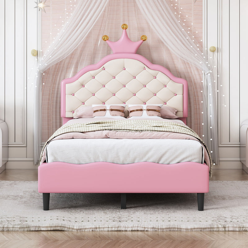 Lovely Crown Fantasy Princess Bed With Tufted Headboard