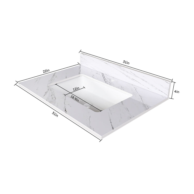 Bianco Carrara Venato Marble Vanity Top With Pre Drilled Faucet Hole And Undermount Sink