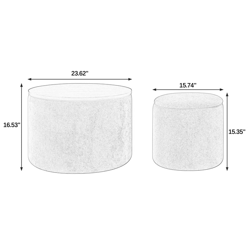 Classic 2 Piece Round Storage Ottoman Set With Drum Shaped Stool