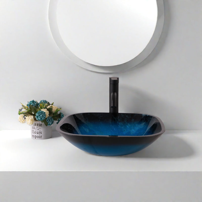 Artistic Vessel Sink With Faucet And Pop Up Drain - Blue