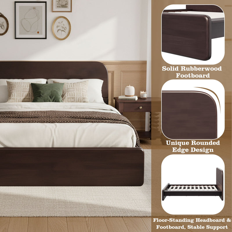 Queen Size Platform Bed Frame With Rounded Headboard - Walnut