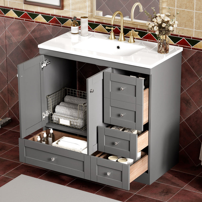 Shaker Free Standing Bathroom Vanity Cabinet With Sink, Soft Close Drawers, Soft Close Doors