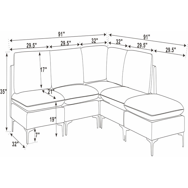 Upholstered Modular Sectional With Tall Legs, Medium Firm Seat