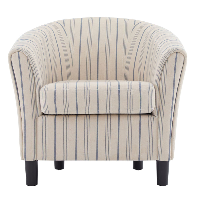 Modern Barrel Fabric Striped Barrel Chair With Channel Stitching - Beige / Blue Stripe