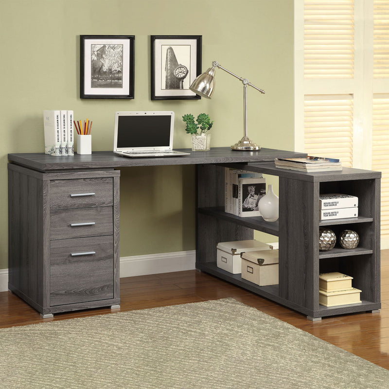 Transitional L Shape Computer Desk With Multiple Storage And Built In File Cabinet