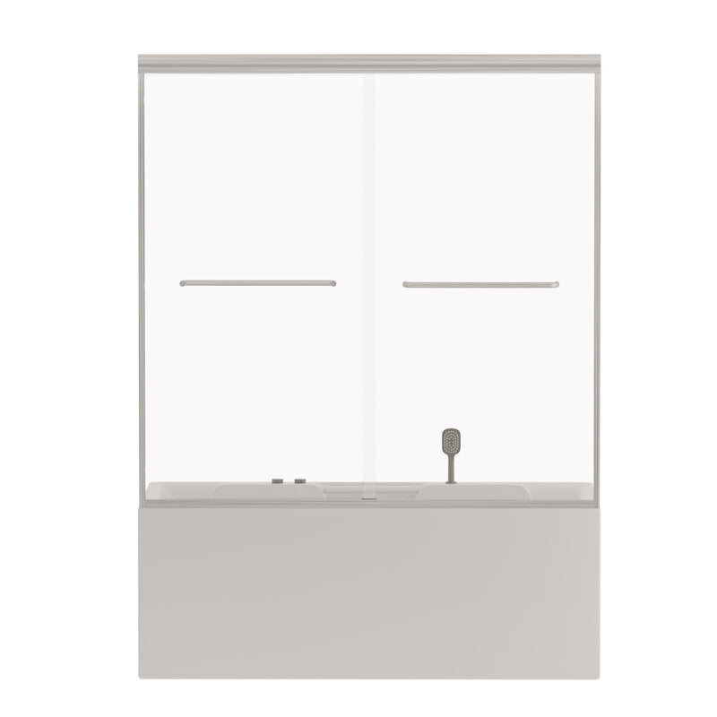 Double Sliding Bathtub Shower Door, Semi Frameless Bypass, 1 / 4" (6Mm) With Explosion - Proof Film, Adjustable Aluminum Alloy Frame