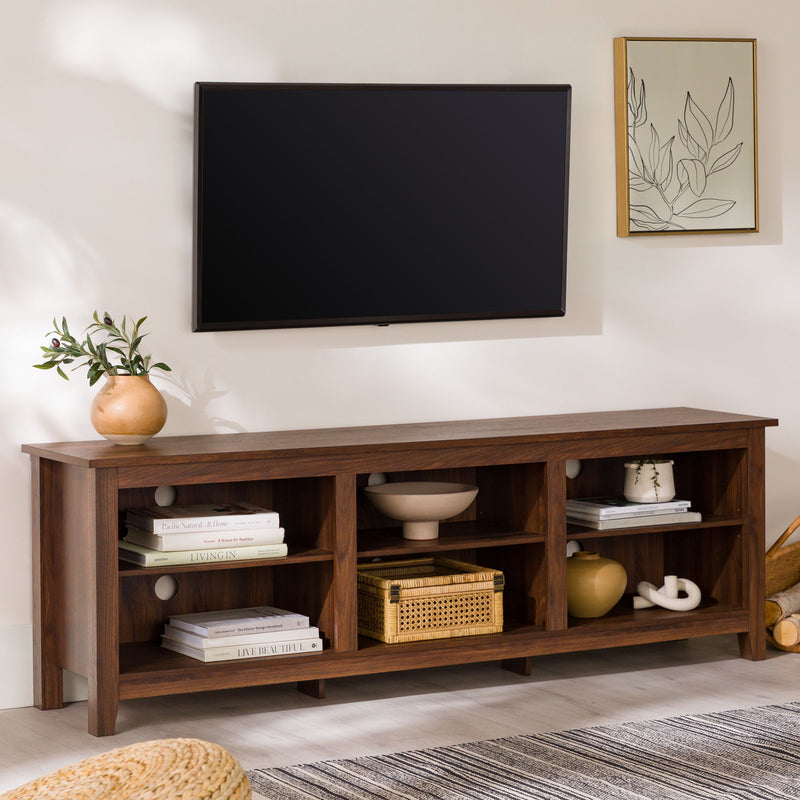 Aglow - 3 Shelf Open Storage 70" TV Stand For 80" TVs - Dark Walnut