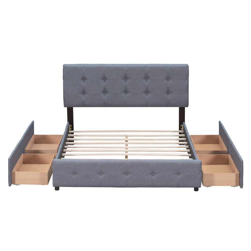 Upholstered Platform Bed With Classic Headboard And Drawers, No Box Spring Needed