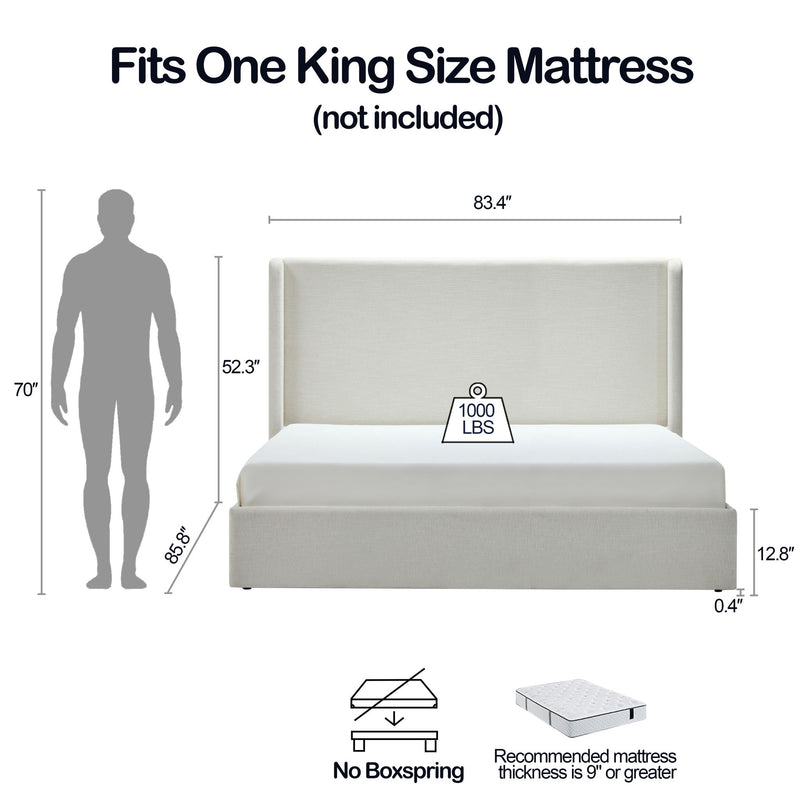 Carmen - Minimalist Upholstered Wingback Bed Frame With High Headboard